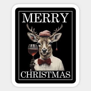 Christmas Deer with Wine Glass Funny Christmas Sticker